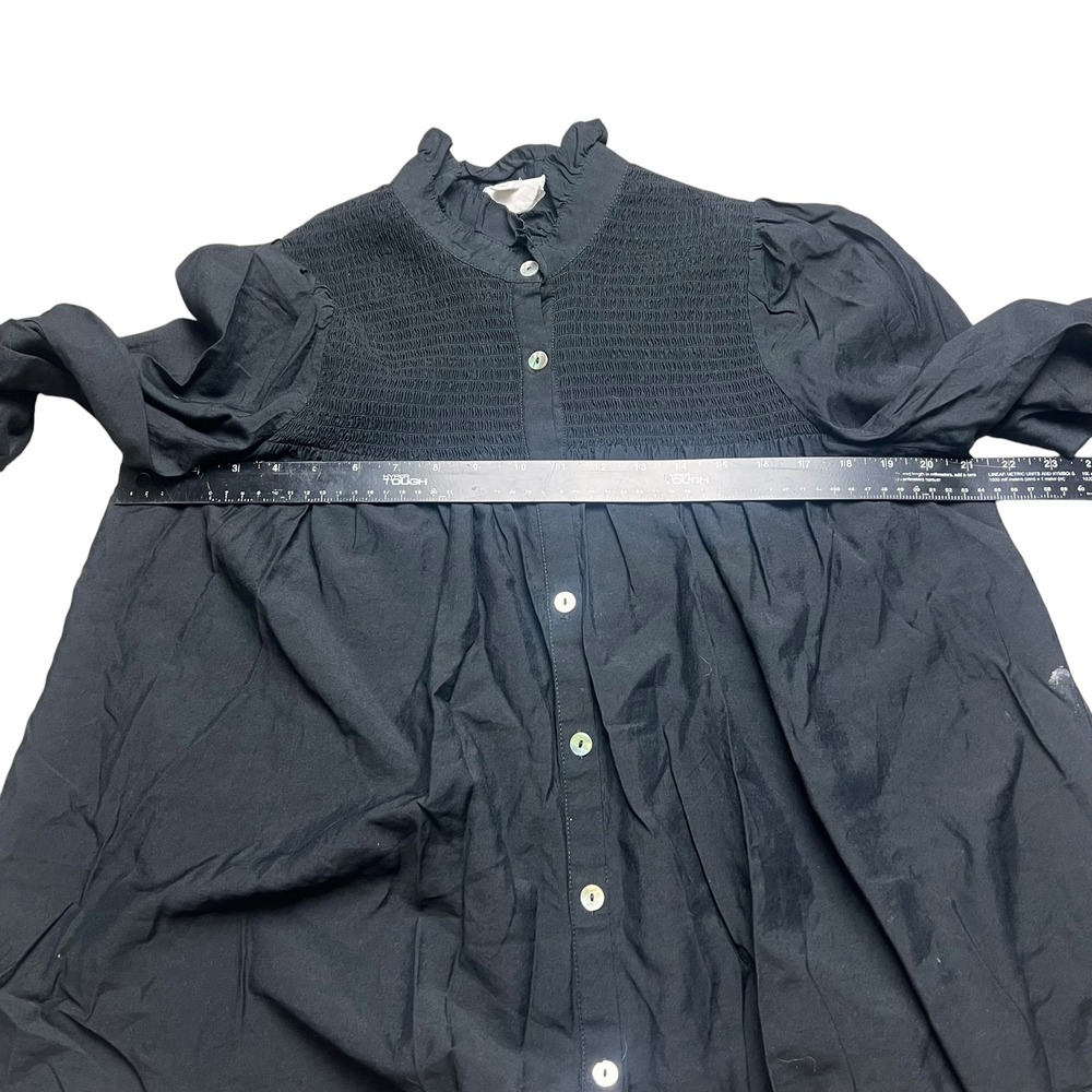 Pomander Place Womens XL Black Smocked Ruffle Neck Button Front Blouse Top - Picture 8 of 10